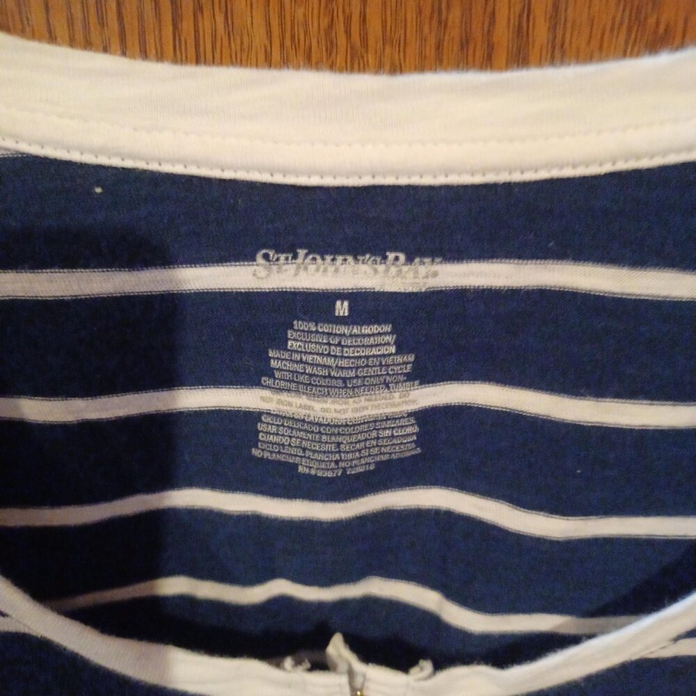 St. John's Bay Navy & White Striped Top Button Cuff Sleeves - Picture 4 of 4